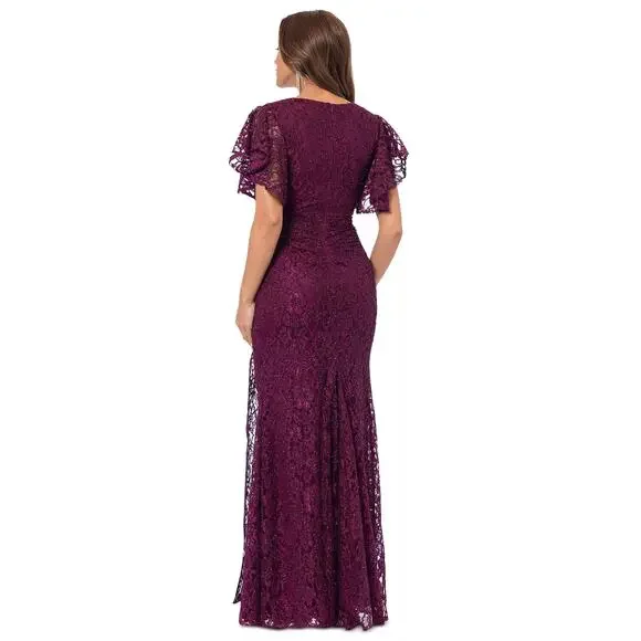 Besty & Adam Women's Eyelash-Lace Flutter-Sleeve Long Dress Size 8 NWT
